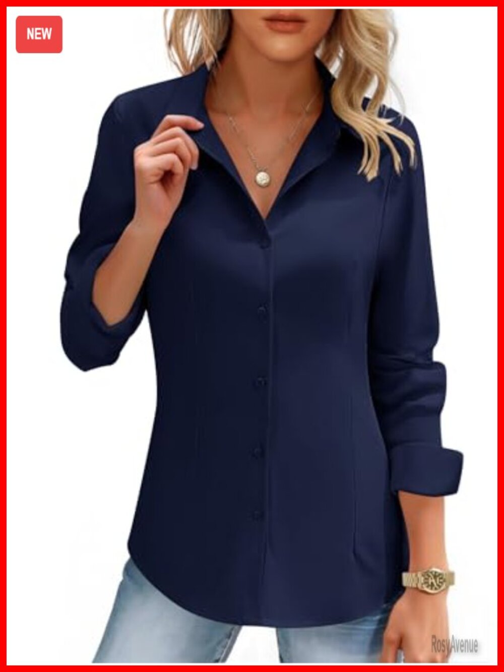Womens Button Down Shirt Long Sleeve Slim Fit Work Blouse